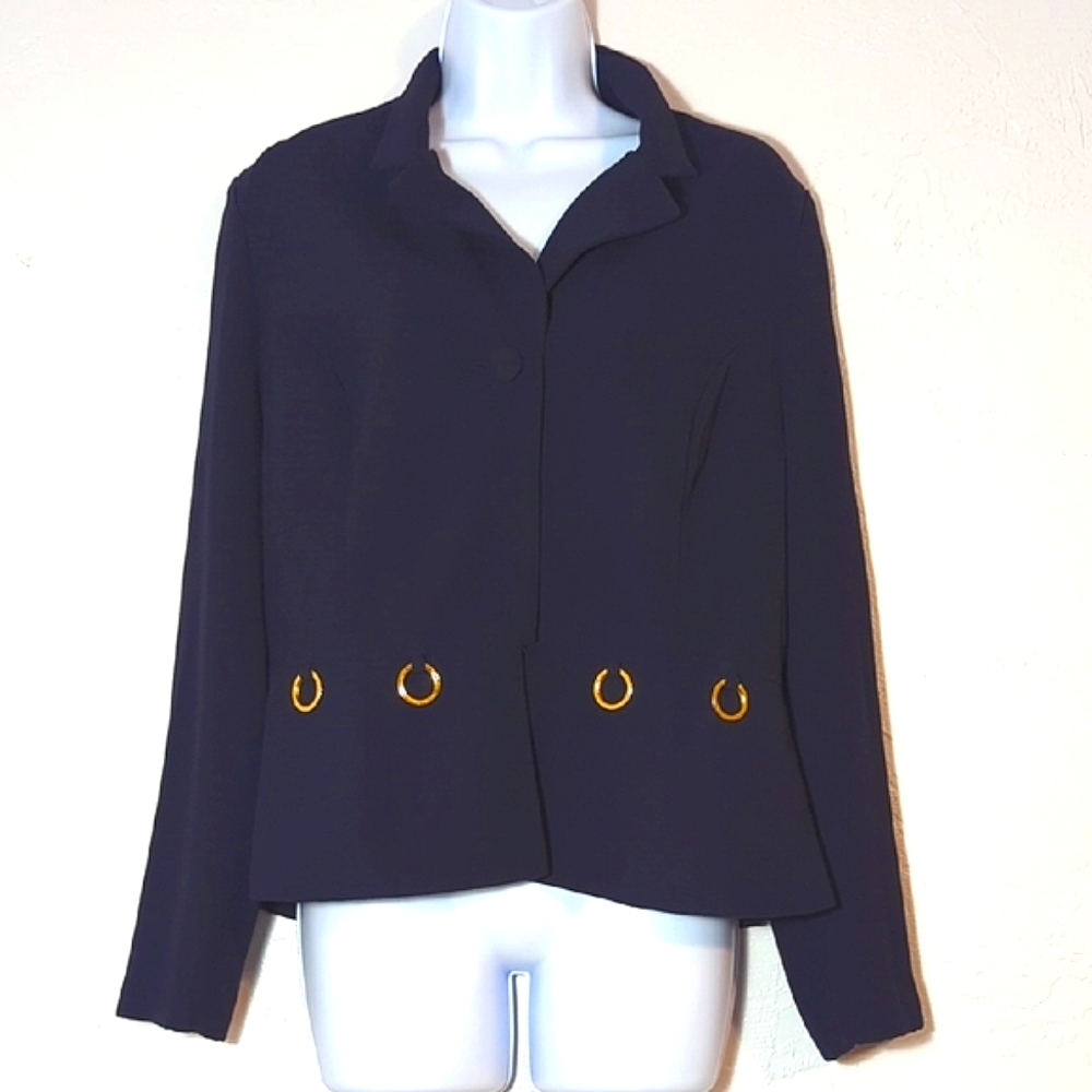 Womens Vintage Old Money Preppy Nautical Academia Coastal Timeless Navy Blazer L - Picture 2 of 5